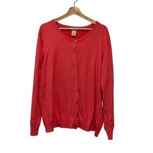 L.L.Bean Womens Red Button-Front Cardigan 2X Cotton Blend Lightweight Sweater